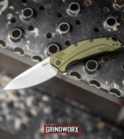 Kershaw Link Drop Point 3.25" Knife Olive Aluminum Stonewash 20CV -Knife Store Kershaw Link Drop Point Knife Olive Aluminum Stonewash 20CV 1776OLSW BHQ 105987 kp step web large