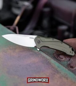 Kershaw Link Drop Point 3.25" Knife Olive Aluminum Stonewash 20CV -Knife Store Kershaw Link Drop Point Knife Olive Aluminum Stonewash 20CV 1776OLSW BHQ 105987 kp truck web large