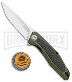 Kershaw Sinkevich Atmos OD Green G-10/CF Liner Lock Knife - Satin Plain -Knife Store Kershaw Sinkevich Atomost LL OD Green G 10 CF Satin KS4037OL BHQ 90131 jr bottlecap large