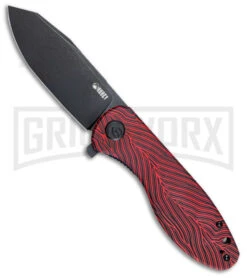 Kubey Master Chief Black/Red Damascus G-10 Pocket Knife - Black SW Plain