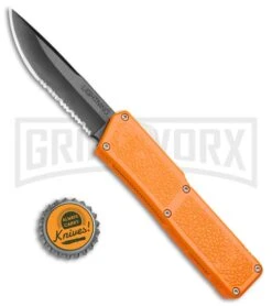 Lightning Orange D/A OTF Automatic Knife - Black Serr -Knife Store Lightning Orange DA OTF Black Serr BP 22655 jr bottlecap large