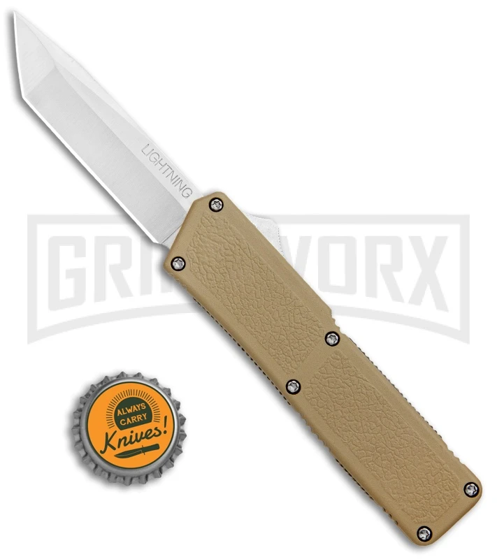 Lightning Tan D/A OTF Automatic Knife - Tanto Satin 4 Lightning Tan D/A OTF Automatic Knife - Tanto Satin - Image 4