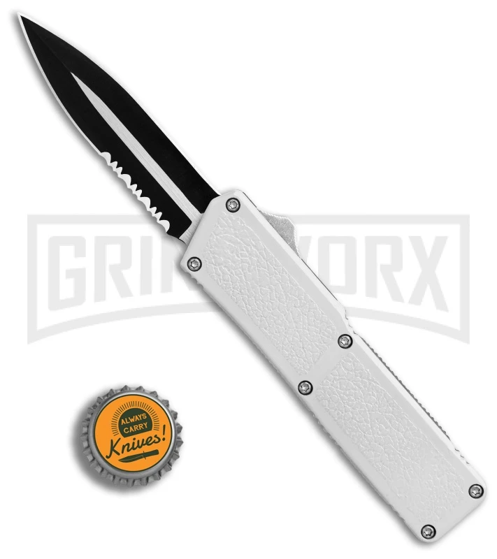 Lightning White D/A OTF Automatic Knife - Dagger Two-Tone Serr 4 Lightning White D/A OTF Automatic Knife - Dagger Two-Tone Serr - Image 4