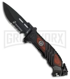 M-Tech USMC Chosen Black/Brown Folding Knife - Black Serrated