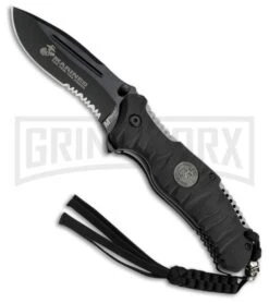 M-Tech USMC Infantry Black Folding Knife - Black Serrated