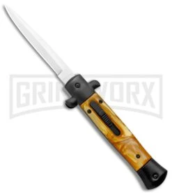 Mago 9" Yellow Marble Italian Stiletto OTF Automatic Knife - Black Bolsters