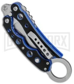 Mantis Vuja De Black/Blue G-10 Balisong Karambit Butterfly Knife - Satin Plain 6 Mantis Vuja De Black/Blue G-10 Balisong Karambit Butterfly Knife - Satin Plain -Knife Store Mantis Vuja De Balisong Karambit Crossover Black Blue G 10 Satin MANMK4B BHQ 56610 jr side large