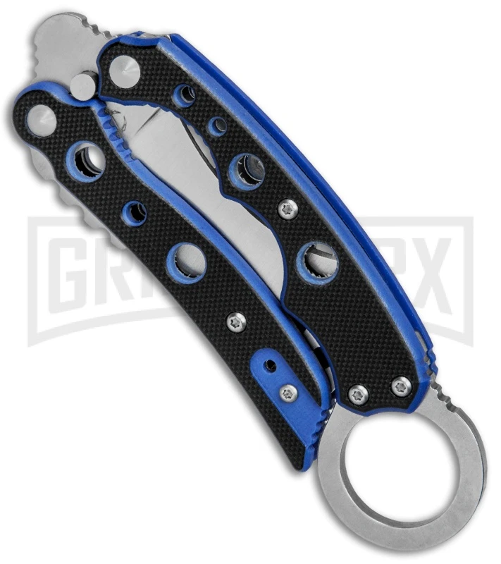 Mantis Vuja De Black/Blue G-10 Balisong Karambit Butterfly Knife - Satin Plain 2 Mantis Vuja De Black/Blue G-10 Balisong Karambit Butterfly Knife - Satin Plain - Image 2