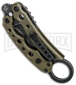 Mantis Vuja De Desert G-10 Balisong Karambit Butterfly Knife - Black SW Plain -Knife Store Mantis Vuja De Balisong Karambit Crossover Desert Tan G 10 Black SW MANMK4DTSW BHQ 56613 jr side large