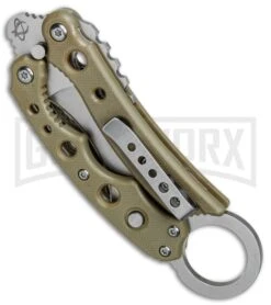 Mantis Vuja De Desert Tan G-10 Balisong Karambit Butterfly Knife - Satin Plain -Knife Store Mantis Vuja De Balisong Karambit Crossover Desert Tan G 10 Satin MANMK4DT BHQ 56612 jr side large