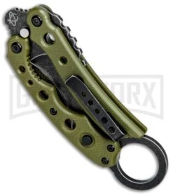 Mantis Vuja De Green G-10 Balisong Karambit Butterfly Knife - Black SW Plain -Knife Store Mantis Vuja De Balisong Karambit Crossover Green G 10 Black SW MANMK4GSW BHQ 56614 jr side large