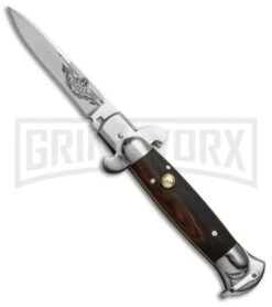 9" Medteh Dark Wood Russian Stiletto Automatic Knife - Satin Plain