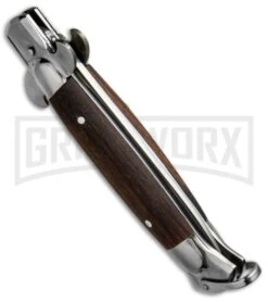 9" Medteh Dark Wood Russian Stiletto Automatic Knife - Satin Plain 6 9" Medteh Dark Wood Russian Stiletto Automatic Knife - Satin Plain -Knife Store Meditex 9in Dark Wood Russian Stiletto BP 18121 dl side large