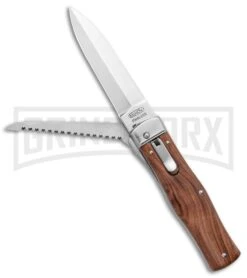 Mikov 241 Predator Wood Automatic Leverlock Knife W/ Saw - Pocket Clip