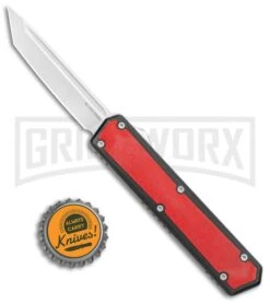 No Limit Knives Vanga Red/Black OTF Automatic Knife - Tanto Satin Plain -Knife Store No Limit Knives Vanga Tanto DA OTF Auto Red Black Satin BHQ 102509 jr bottlecap large