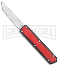 No Limit Knives Vanga Red/Black OTF Automatic Knife - Tanto Satin Plain