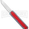 No Limit Knives Vanga Red/Blue OTF Automatic Knife - Tanto Satin Plain