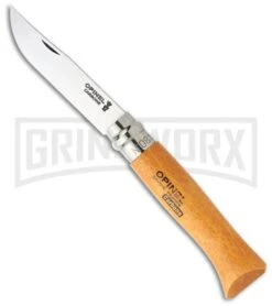Opinel Knives No. 8 Wood Carbon Steel Traditional Folding Knife - Satin Plain