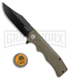 Petrified Fish Veteran OD Green G-10 Liner Lock Knife - Black Plain D2 -Knife Store Petrified Fish PF959GRW OD Green G 10 Black Coated BHQ 170854 jr bottlecap large