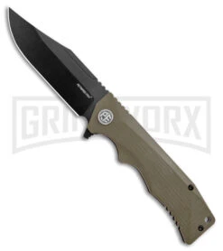 Petrified Fish Veteran OD Green G-10 Liner Lock Knife - Black Plain D2