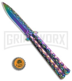 Rainbow Skull Balisong Drop Point Butterfly Knife 7 Rainbow Skull Balisong Drop Point Butterfly Knife -Knife Store Rainbow Balisong Drop Point Butterfly Knife GX 37604 td size large
