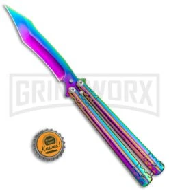 Rainbow Balisong Tanto Compound Butterfly Knife - Rainbow Plain -Knife Store Rainbow Bone Balisong DP Compound Butterfly Knife BF 201 2 GX 37590 jr bottlecap large 1