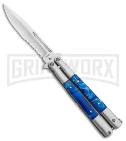 Regal Blue Swirl Balisong Butterfly Knife - Satin Serr