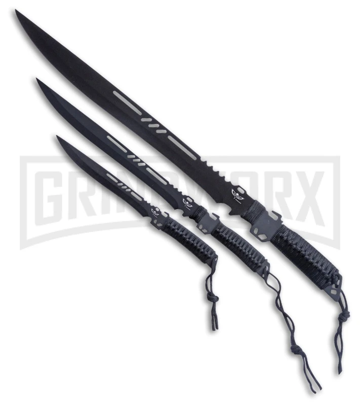 Renegade Tactical Steel Strike Force Tri-Shadow Machete Set Gray Cord - Black 1 Renegade Tactical Steel Strike Force Tri-Shadow Machete Set Gray Cord - Black