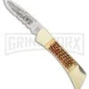 Rite Edge Hunting Heritage Yellow Bone Lockback Folding Knife - Satin Serr