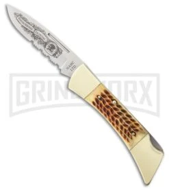 Rite Edge Hunting Heritage Yellow Bone Lockback Folding Knife - Satin Serr