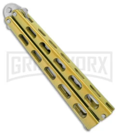 Ronin Gear Gold Balisong Trainer Butterfly Knife - Satin Plain -Knife Store Ronin Gear Gold Balisong Butterfly Trainer Satin BHQ 177219 jr side large