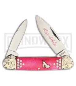 Rough Rider Hello Canoe Pink Bone W/ Rhinestones Pocket Knife