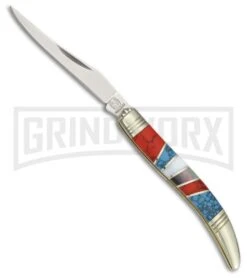 Rough Rider Stoneworx Toothpick Red & Blue Pocket Knife W/ MOP & Abalone