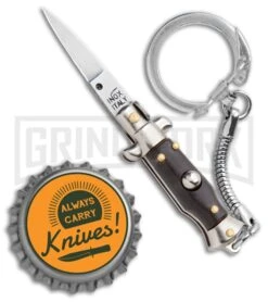 SKM 2.75" Italian Stilletto Keychain Brown Automatic Knife -Knife Store SKM 2.75in Keychain Stiletto Auto Brown Satin Flat BHQ 51053 jr bottlecap large