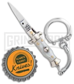 SKM 2.75" Italian Stiletto Keychain Gray Automatic Knife -Knife Store SKM 2.75in Keychain Stiletto Auto Gray Satin Flat BHQ 51051 jr bottlecap large
