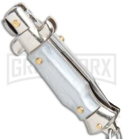 SKM 2.75" Italian Stiletto Keychain Gray Automatic Knife -Knife Store SKM 2.75in Keychain Stiletto Auto Gray Satin Flat BHQ 51051 jr side large