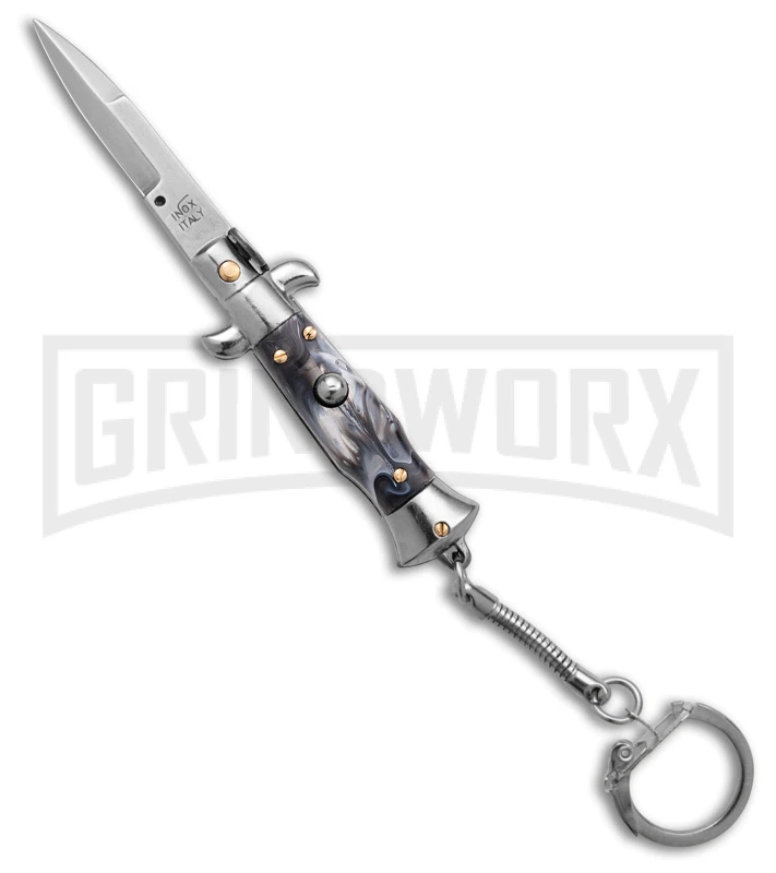 SKM 4" Italian Stiletto Gray Acrylic Automatic Knife Keychain - Bayo 1 SKM 4" Italian Stiletto Gray Acrylic Automatic Knife Keychain - Bayo