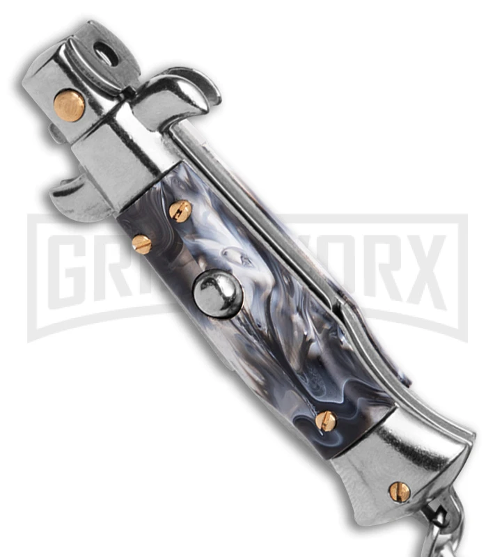 SKM 4" Italian Stiletto Gray Acrylic Automatic Knife Keychain - Bayo 2 SKM 4" Italian Stiletto Gray Acrylic Automatic Knife Keychain - Bayo - Image 2