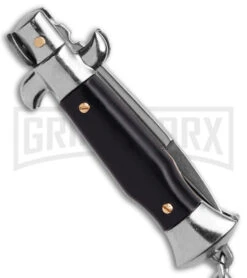 SKM 4" Italian Stiletto Black Automatic Knife Keychain - Bayo -Knife Store SKM 4in Keycahing Stiletto AK Black 1in Satin Bayo BHQ 183372 td side large