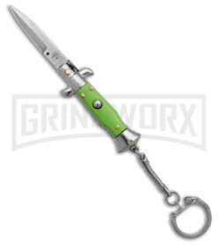 SKM 4" Italian Stiletto Green Acrylic Automatic Knife Keychain - Bayo