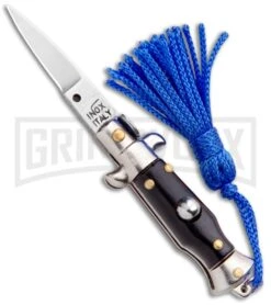Italian Stiletto Black Automatic Knife Blue Keychain - Flat Grind