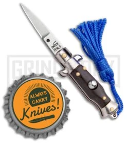 Italian Stiletto Brown Automatic Knife Blue Keychain - Flat Grind -Knife Store SKM Italian Stiletto Keychain Auto Brown Blue Satin BHQ 102945 jr bottlecap large
