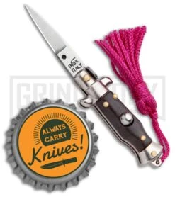 Italian Stiletto Brown Automatic Knife Pink Keychain - Flat Grind -Knife Store SKM Italian Stiletto Keychain Auto Brown Pink Satin BHQ 102937 jr bottlecap large