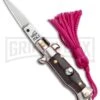 Italian Stiletto Brown Automatic Knife Pink Keychain - Flat Grind