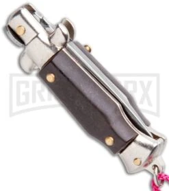 Italian Stiletto Brown Automatic Knife Pink Keychain - Flat Grind -Knife Store SKM Italian Stiletto Keychain Auto Brown Pink Satin BHQ 102937 jr side large