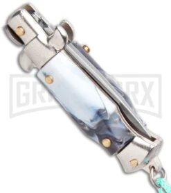 Italian Stiletto Gray Marble Automatic Knife Teal Keychain - Flat Grind 6 Italian Stiletto Gray Marble Automatic Knife Teal Keychain - Flat Grind -Knife Store SKM Italian Stiletto Keychain Auto Marble Teal Satin BHQ 102943 jr side large