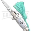 Italian Stiletto Gray Automatic Knife Teal Keychain - Flat Grind