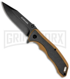 Schrade Ultra Glide 3.3" Tan G-10/Carbon Fiber Folding Knife - Black Plain