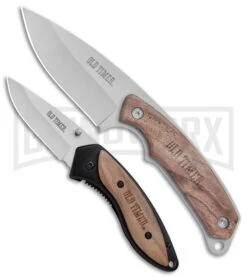 Schrade Old Timer Walnut Wood Clip Folder & Fixed Blade Knife Combo