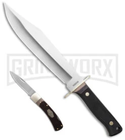 Schrade Old Timer Black Polymer Bowie Knife & Lockback Folder Satin Plain